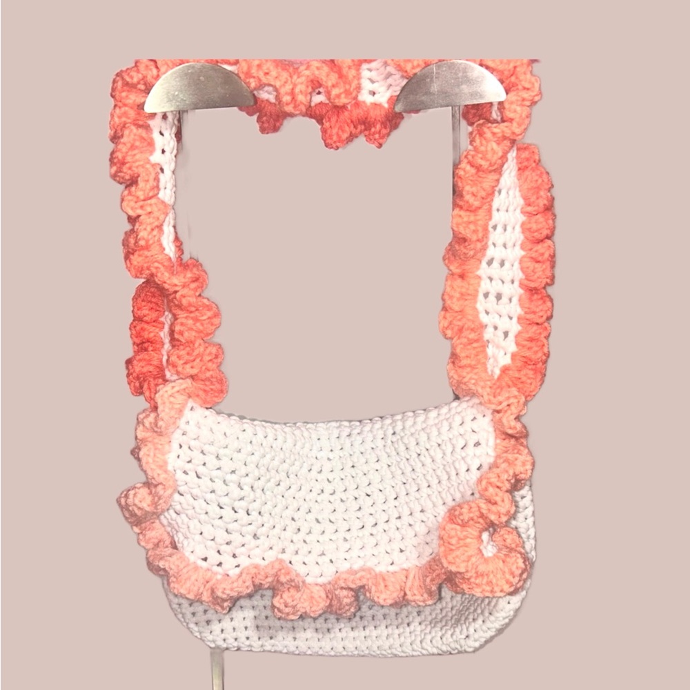 Handmade Crochet Bag with Ruffled Strap - Picture 3 of 3